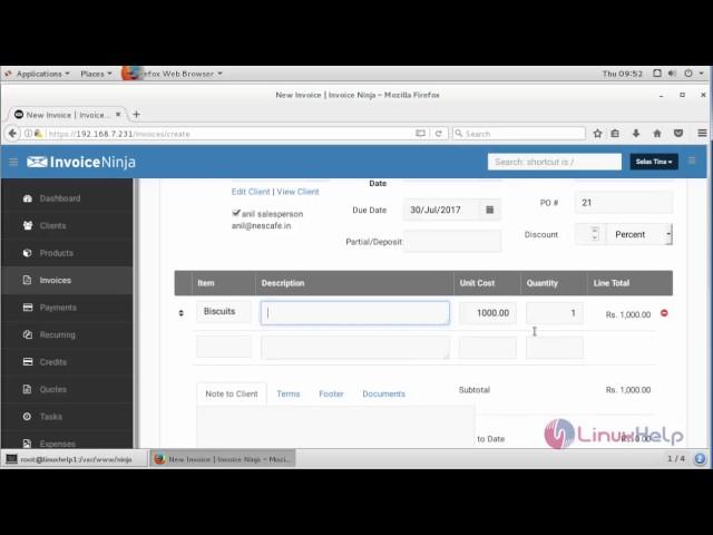 How to create Invoice on Invoice Ninja