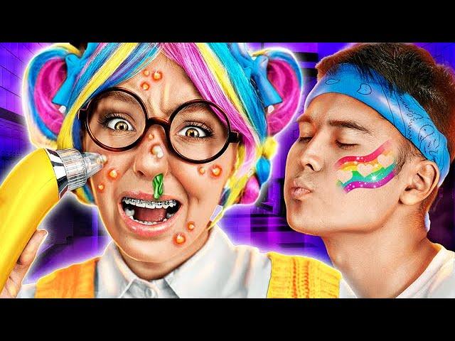 Extreme RAINBOW NERD MAKEOVER | Hacks To Become POPULAR* Beauty Transformation With Gadgets