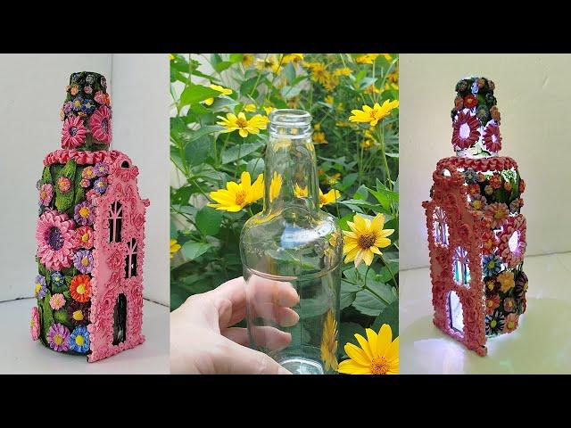 Flower Bottle Fairy House Lamp. DIY Bottle Art