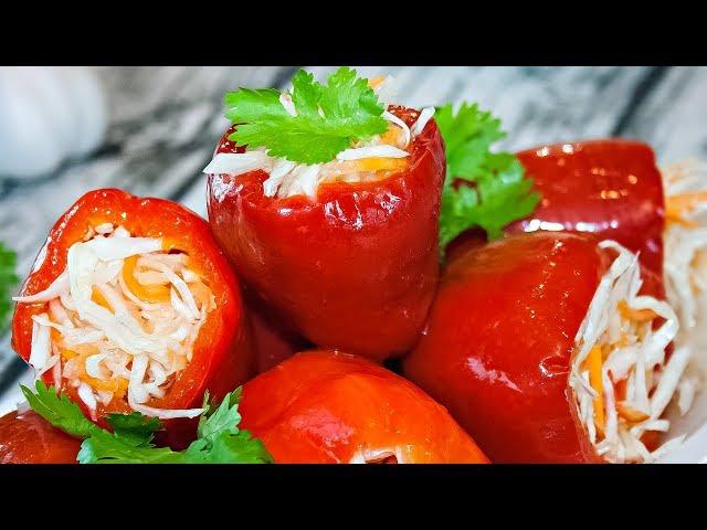 Маринованный перец, фаршированный капустой! Вкуснейшая постная закуска!