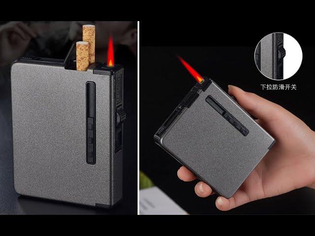 Portable metal cigarette case - cigarettes holder box+lighter automatic windproof from Aliexpress