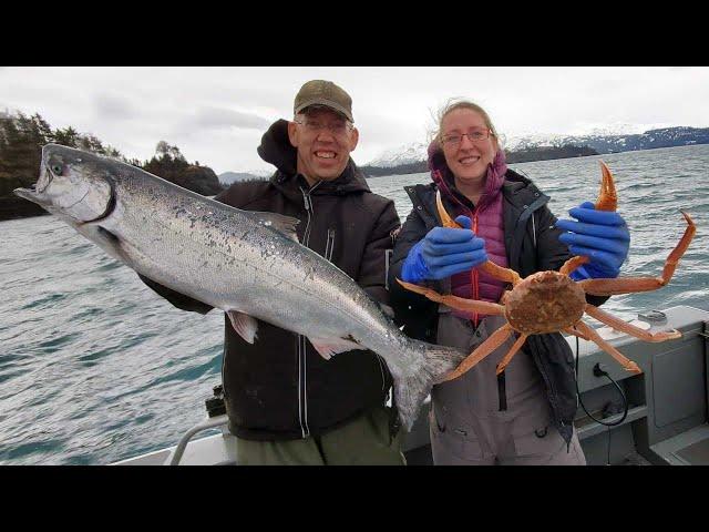 Catch and Cook Snow Crabs & King Salmon - Fishing Alaska During a Winter Storm