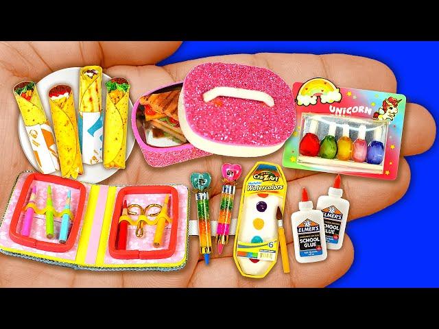 16 DIY Doll Miniatures for Barbie, Realistic Doll Food, Burrito, Lunchbox, Unicorn Makeup, Elmer's