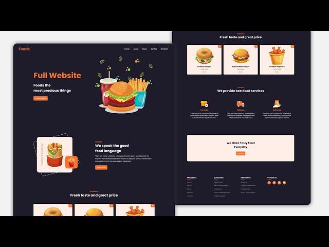 Build a Complete Responsive Website Using HTML And CSS | Food & Restaurant Website Design