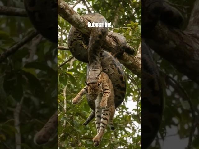 Anaconda Surprises Jungle Cat From Above! #Snake #Attack #Fight #Bite #Animal #Amazon #Zoo #Danger