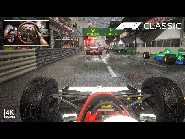 Senna's McLaren MP4/6 in Very Wet Monaco GP F1Classic Manual Stick Shifter + Steering Wheel Gameplay