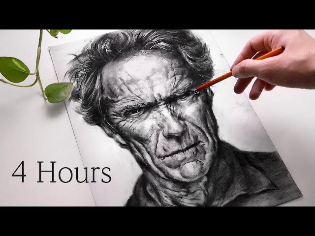 [ASMR] Drawing Clint Eastwood with Charcoal, tingling sounds (no talking)