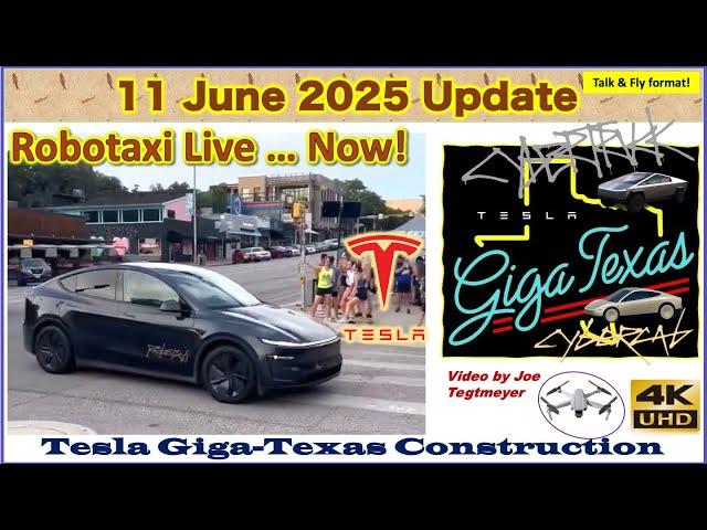 Robotaxi in Austin, Autonomous Cars & Megapack #2 Lights! 11 June 2025 Giga Texas Update (07:00 AM)