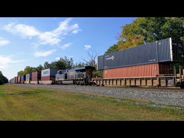 Long CSX Intermodal Q156 with 174 wells lead by ES44AH #3260 & mid DPU ES44AH #3167 - Unionville OH