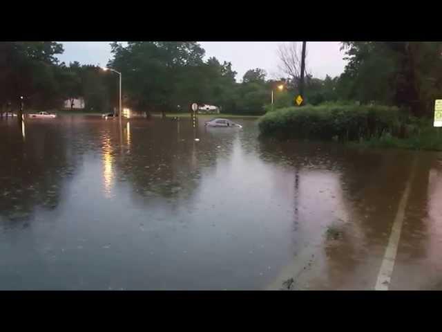 Chicago Suburb Flooding - My Car in the Middle of a Rain-Made Lake