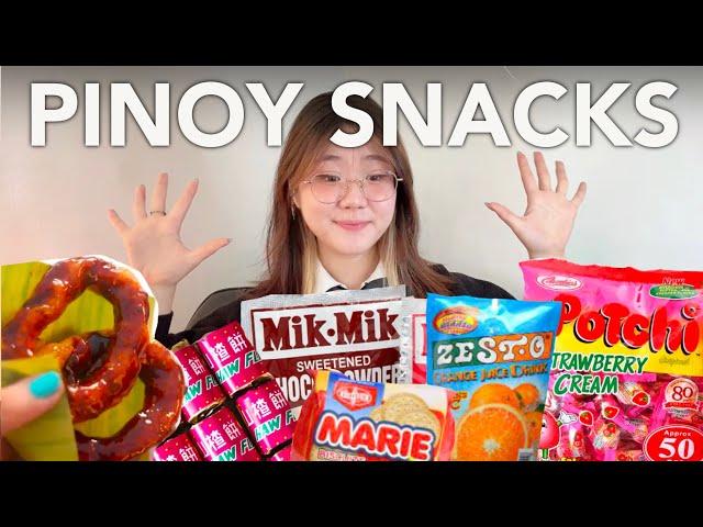 KOREANA Tries Her CHILDHOOD FILIPINO SNACKS  | Juwonee