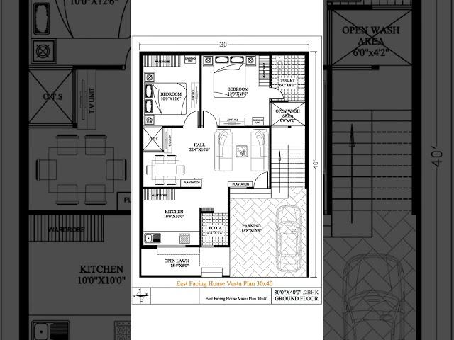 30x40 east facing house plan | 30x40 2 bedroom house plan #housedesign #houseplans #homeplan #2bhk