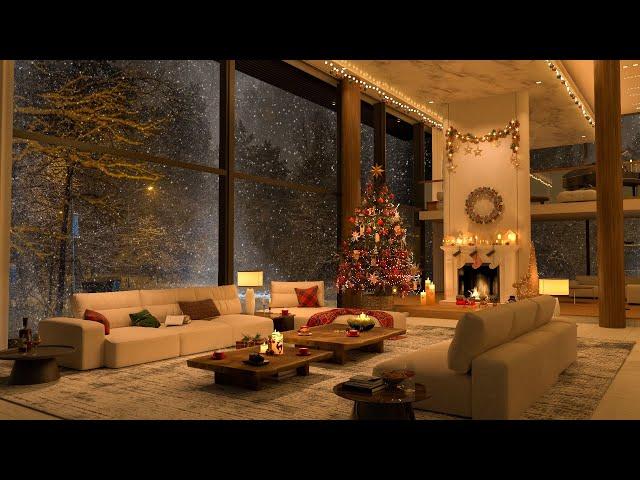 Cozy Apartment in Christmas Night 2024  Soothing Piano Jazz Music with Snowy & Fireplace for Relax