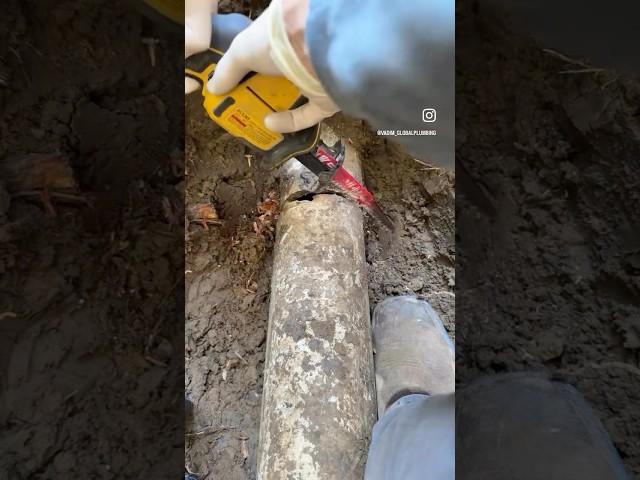 Repairing 4” cracked asbestos line full of roots. Watch the full video on my instagram