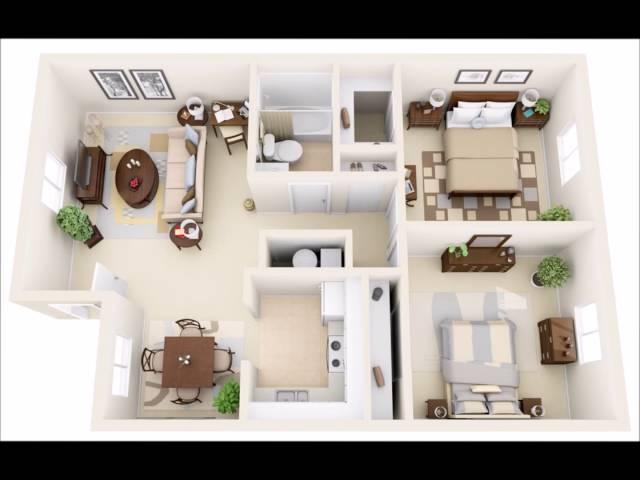 50 Two  Bedroom Apartment(House) Plans in 3D perspective