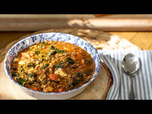 Greek Lentil Soup with Spinach & Feta