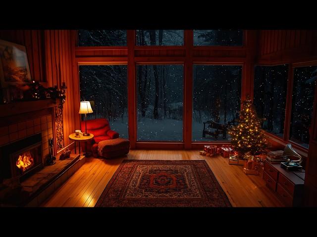 Cozy Christmas Cabin - Fireplace & Soft Jazz Music