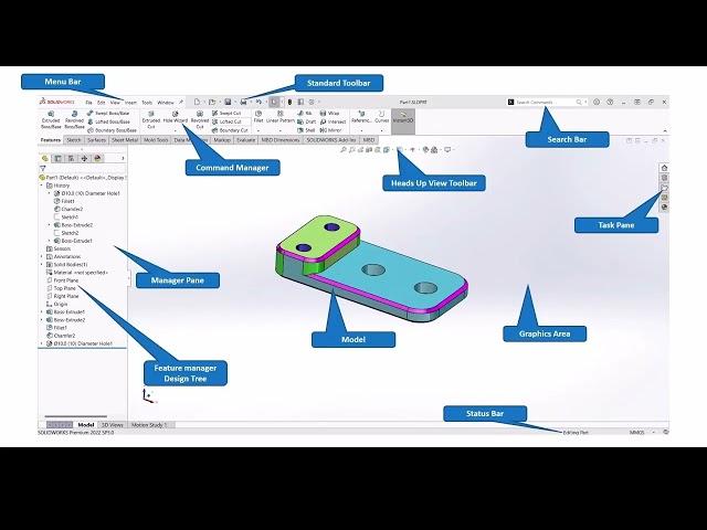 SolidWorks Beginner Tutorial Part 1 | Introduction to the User Interface, Sketching, & 3D Modeling