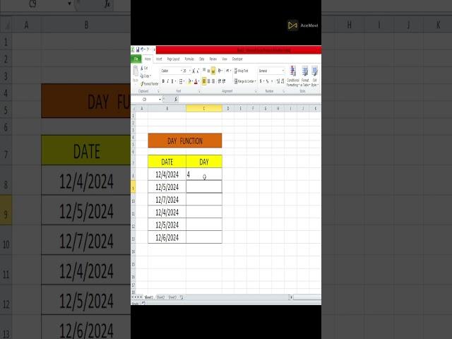 How to Used Day Function | Day Formula in ms Excel  | Design By Minhaj |