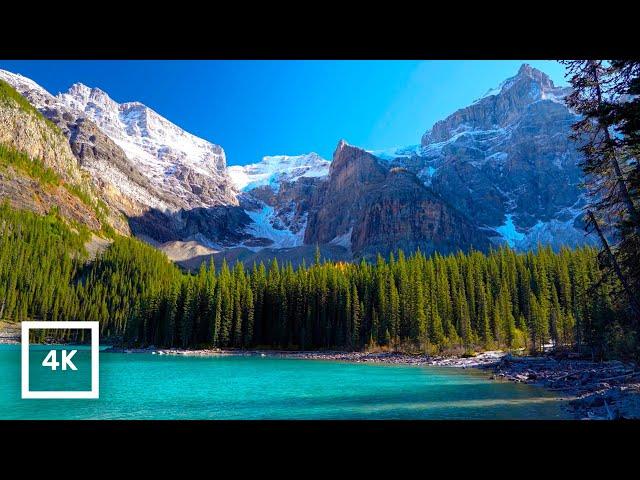 4K Moraine Lake Ambience with Birdsong and Gentle Waves | Canadian Rockies | Relaxing Nature Sounds