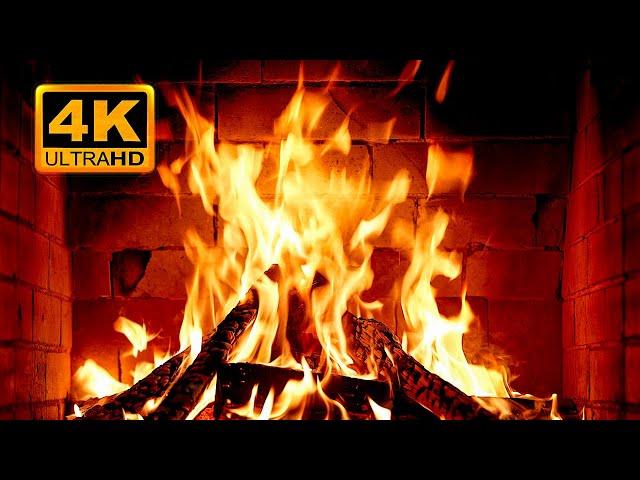  Cozy Fireplace 4K (12 HOURS). Fireplace with Crackling Fire Sounds. Fireplace Burning 4K