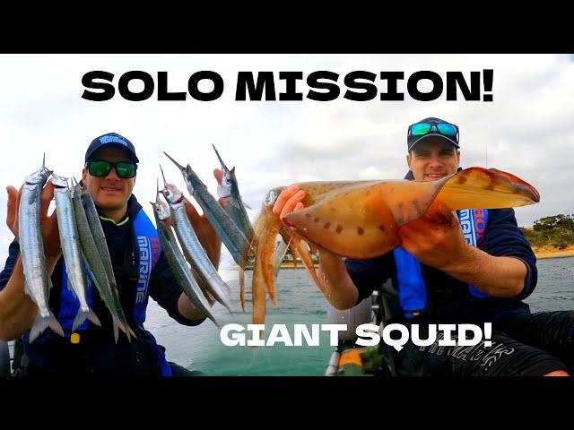 GIANT SQUID & GARFISH FISHING - SOLO MISSION on the KAYAK!