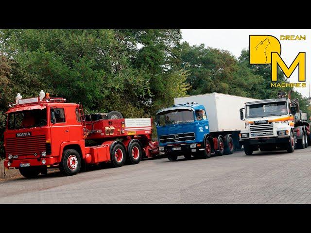 veteran trucks in top condition  Scania 141 Büssing Magirus Golden era of transport in harbor ️