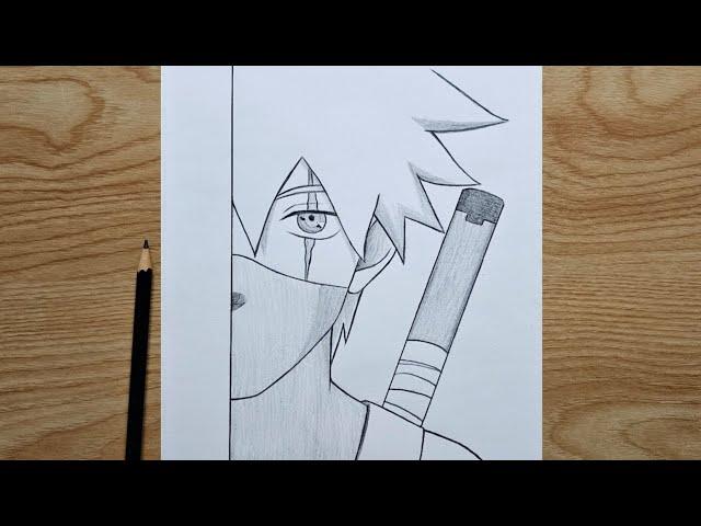 Easy anime half face drawing | How to draw Anime Ninja ( Kakashi ) step by step | naruto tutorial