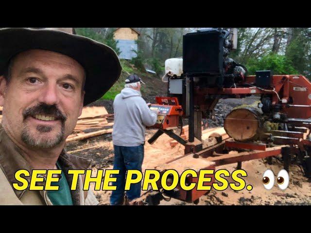 Processing a log into lumber with a Wood-Mizer portable sawmill.  How to cut a log into lumber.