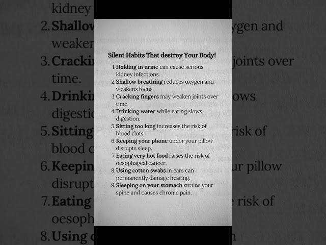 Silent habits that destroy your body #motivation #successmindset