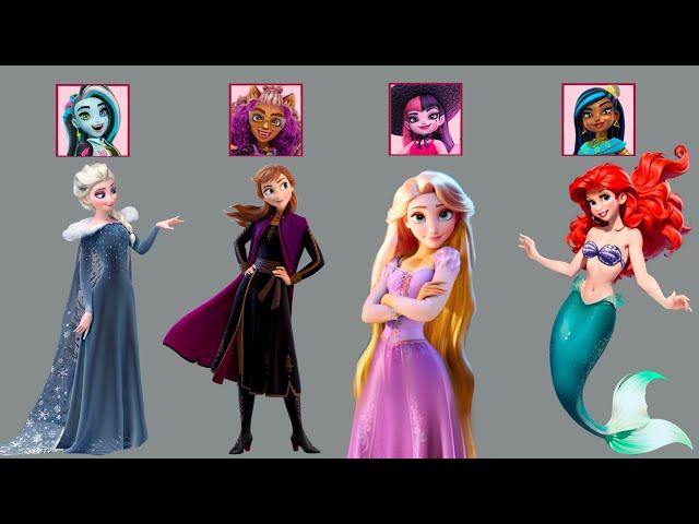 Elsa, Anna, Ariel & Rapunzel Cosplay Monster High G3| Fashion Wow