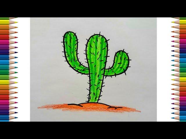 Cactus Drawing Easy  | How to Draw Cactus Easily | Desert Plant Drawing Easy steps