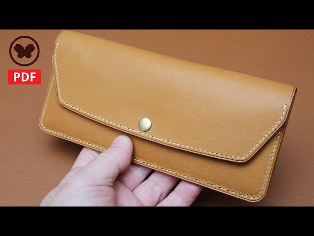 Making a leather long wallet (Free PDF Pattern / DIY) 심플하면서 예쁜 가죽 장지갑 만들기