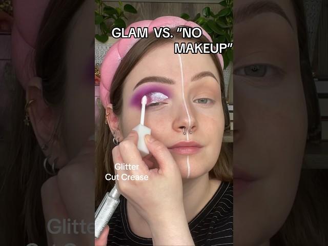 GLAM VS ‘NO MAKEUP’ MAKEUP Which side is your favorite? #makeuptutorial #makeup #eyemakeup #beauty