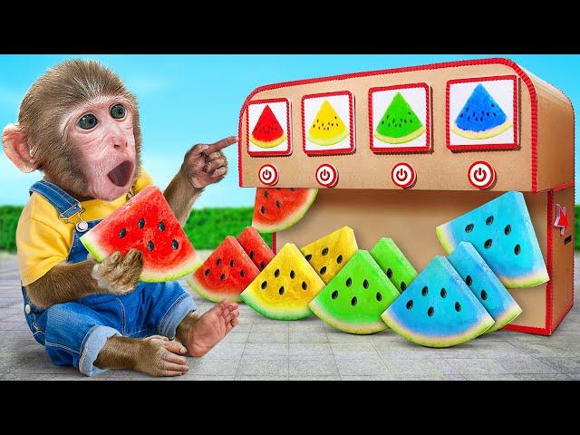 KiKi Monkey explore Tasty Colorful Watermelon Ice Cream Vending Machine | KUDO ANIMAL KIKI