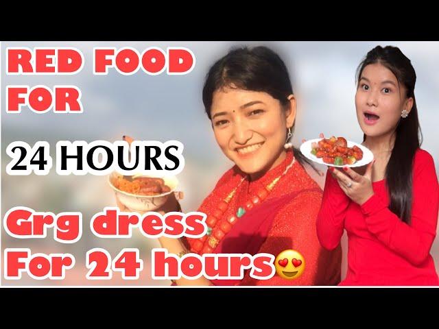 I only ate RED FOOD for *24 HOURS* wearing Gurung Dress Ft. Anjali Magar || it’s me Muskan ||