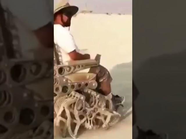 A self-moving chair that works even in the desert and looks like a cyberpunk spider.