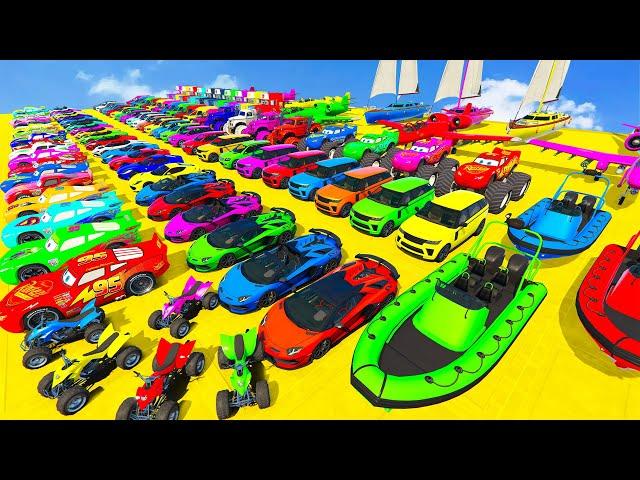 GTA V Mods Stunt Car Racing Challenge By SPIDER-MAN With Amazing Super Car Motocycle Boats and Plane