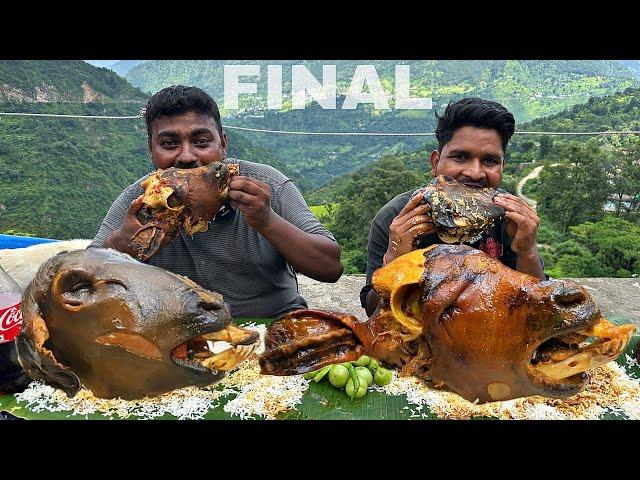 EATING COMPETITION FINAL : GADWALI STYLE GOAT HEAD CURRY WITH 3kg RICE EATING CHALLENGE | MUTTON