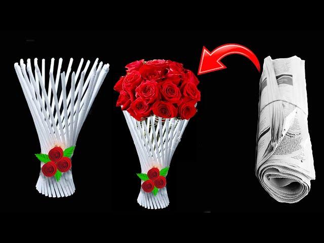 Beautiful paper flower vase making idea at home / Paper Rose Bouquet / Handmade Flower bouquet