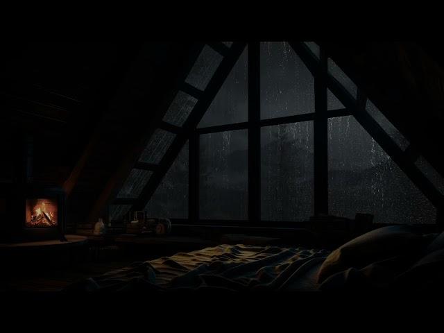 Fireplace and rain: cozy attic with peaceful sounds to sleep placidly 