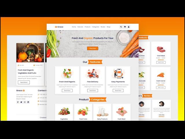 Create A Responsive Grocery Store Website Design Using HTML - CSS - JavaScript || Step By Step