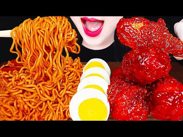 ASMR Fried Chicken, Spicy Noodles, Eggs 양념 치킨 닭다리 간짬뽕 매운 국수 먹방 Mukbang, Eating