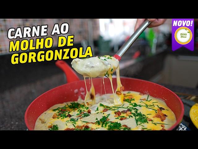 CARNE COM MOLHO DE GORGONZOLA | ESTROGONOFE DE CARNE COM QUEIJOS | COMO FAZER MOLHO COM QUEIJO #1187