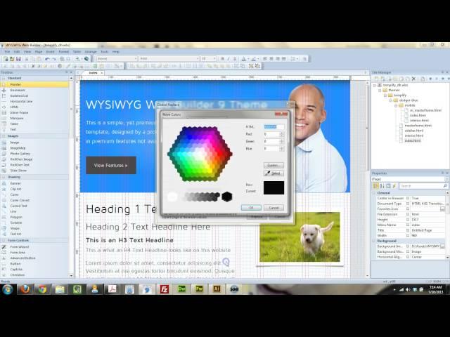 Free WYSIWYG Web Builder 9 Template - How to update the color!