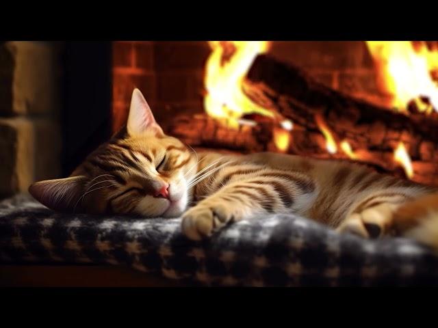 24 Hrs Purring cat with cozy Fireplace (No Ads)  You will relax and fall asleep instantly