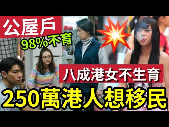 純正香港人絕種！98%公屋戶「唔想生」八成港女唔想生育！東方日報：250萬人想移民？調查34.1%萬港人「打算移民」移居內地更正！ #移民 #生仔 #出國