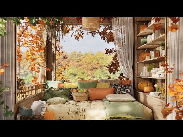 Cozy Autumn Porch Ambience Gentle Breeze, Nature Sounds & Rustling Leaves for Ultimate Relaxation