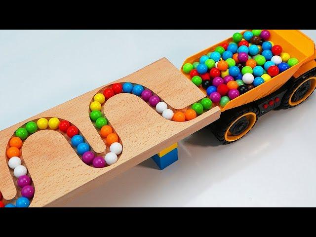 Marble Run ASMR Race HABA Slope & Dump Truck Excavator Ambulance Forklift Garbage Truck Tractors