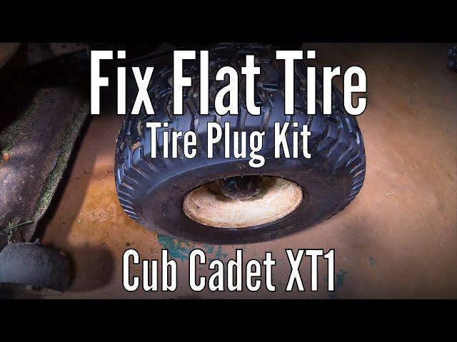 How to fix a flat tire with a tire plug kit on a Cub Cadet XT1 lawn mower